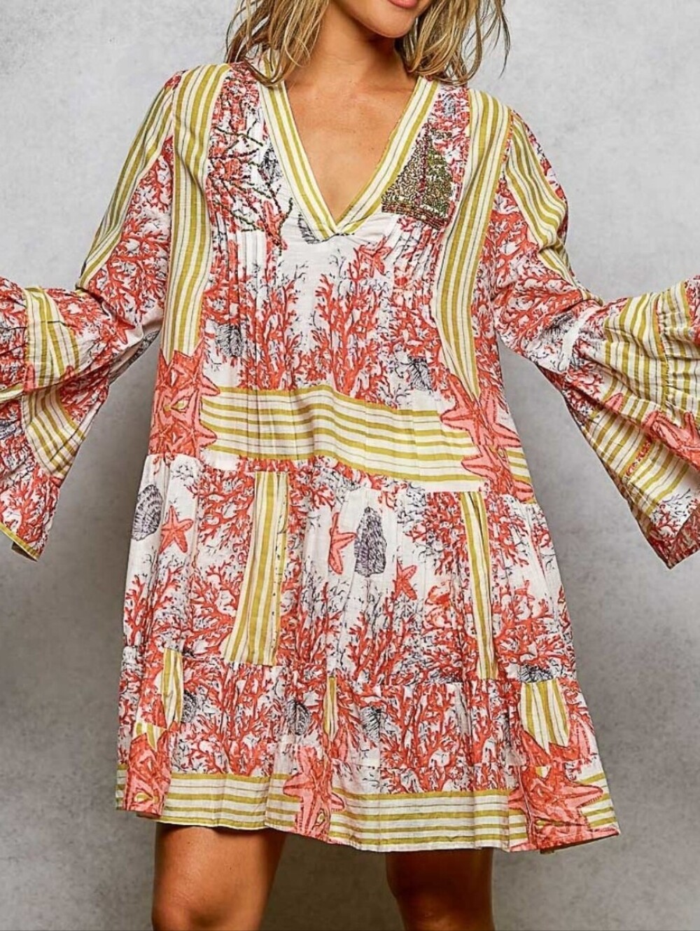 POL Boho Coral Reef Print Cotton Mini Dress